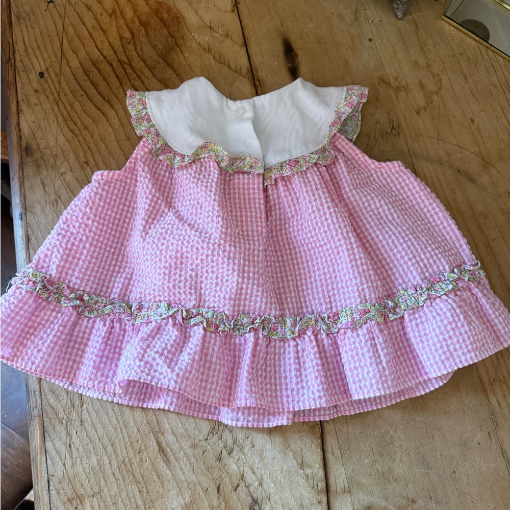 Vintage Pink Gingham Floral Baby Easter Dress - Picture 2 of 5